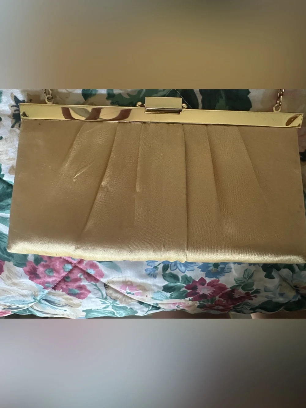 Gunne Sax Gold Satin Chain-Strap Clutch
